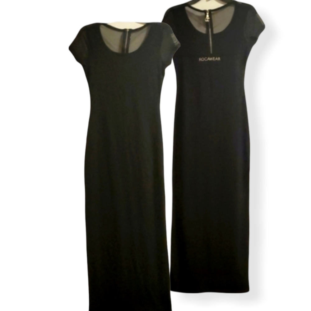 🤎Rocawear🖤Sexy! Long Black Dress with Sheer Zip-Up Back, Size M, NWOT